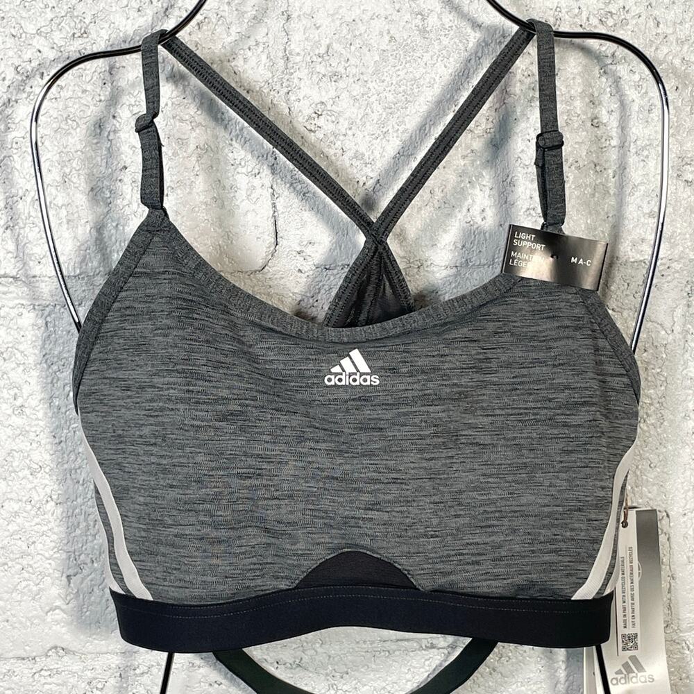 adidas Women's Aeroreact 3-Stripes Low-Impact Sports Bra grey Medium A-C